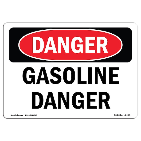Safety Sign, OSHA Danger, 3.5" Height, Gasoline Danger, Landscape, 10PK